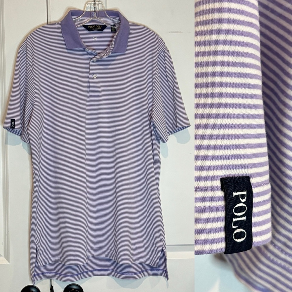 Polo Golf Ralph Lauren Performance Short Sleeve Polo Shirt Lavender Stripe M